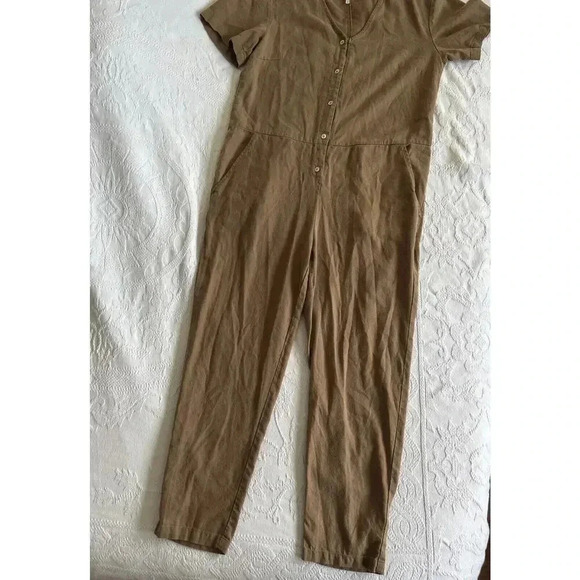 Rylee & Cru Tencel Linen Blend Utility Jumpsuit Brown Romper Pockets Size M - Picture 11 of 14